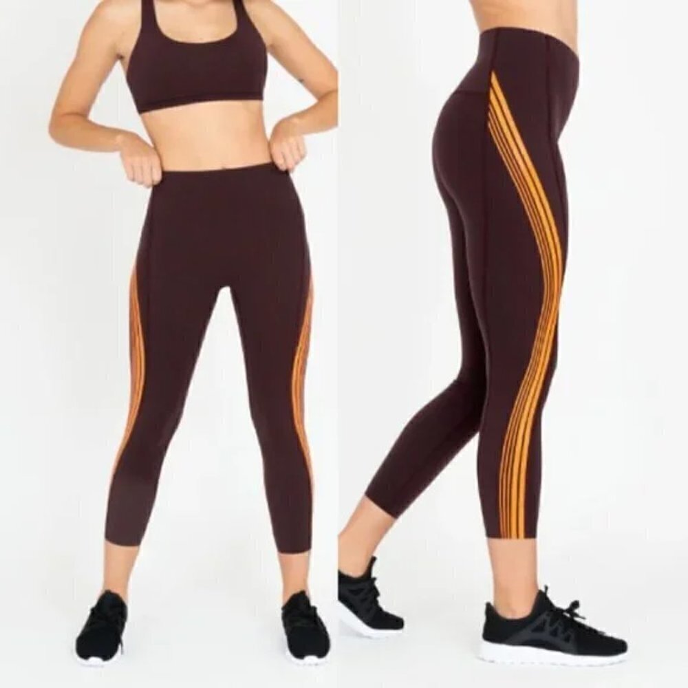 Spanx Every.Wear Contour Stripe 7/8 Leggings, Wine/Orange, Size XS